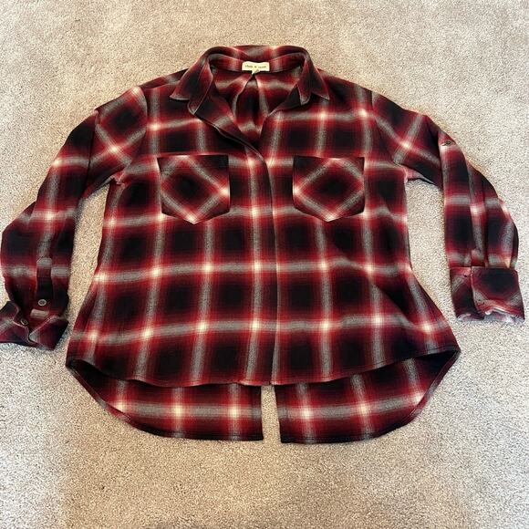 Cloth and Stone Women's Cotton Button Down Flannel Black Red Size M - Picture 6 of 8